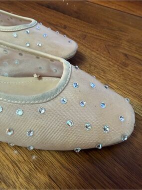 Embellished Nude Mesh Ballet Flats for Women